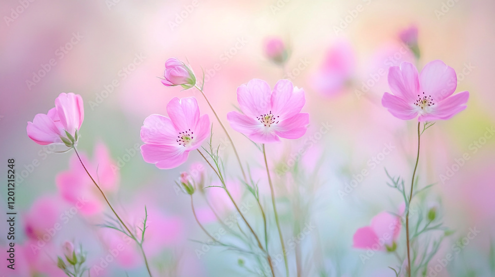 Pink flowers bloom in a serene garden setting during springtime Pink flowers bloom in a serene garden setting during springtime