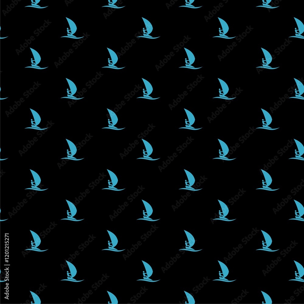 Fototapeta premium Windsurfing icon pattern seamless isolated on black background
