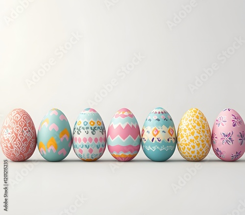 Six Decorated Easter Eggs In A Row photo