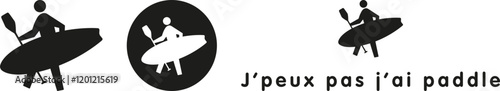 Illustration vectorielle d'une silhouette de stand-up paddle avec le texte français "J'peux pas j'ai paddle"
