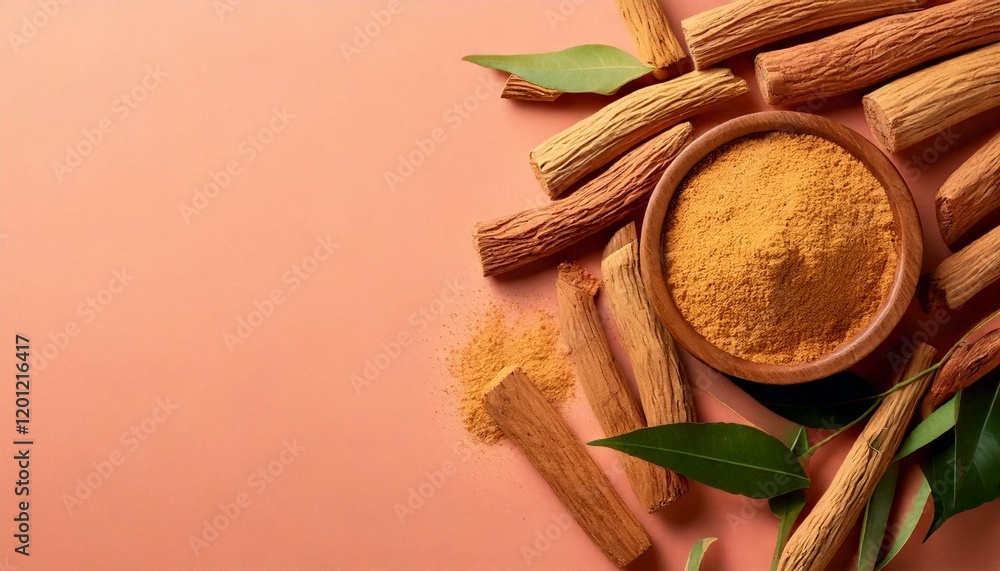 Sandalwood on pastel background left space for texts Sandalwood on pastel background left space for texts
