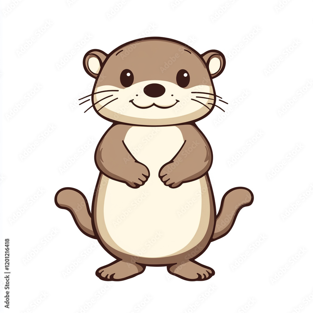 Fototapeta premium A cute, cartoon-style otter standing upright with a friendly expression. The otter has a brown body with a lighter beige belly and face. 