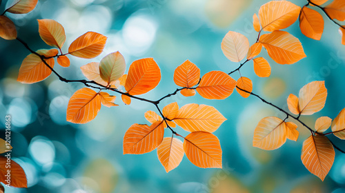 Autumn leaves branch vibrant colors nature background