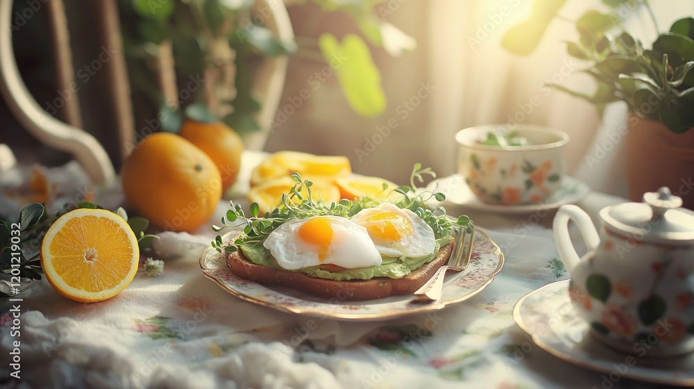 Fresh and vibrant breakfast table setting Fresh and vibrant breakfast table setting
