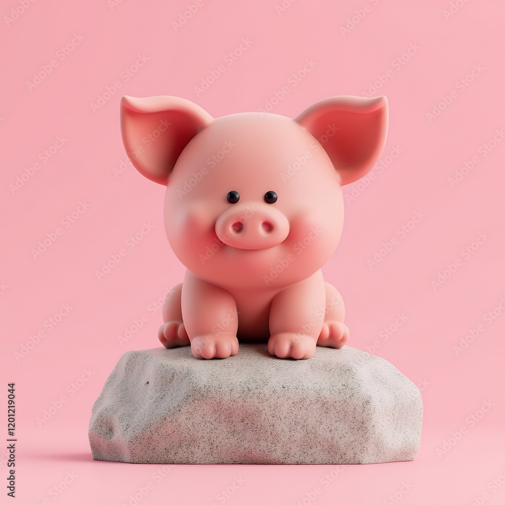 Adorable Pink Pig on a Rock: A Cute 3D Render Adorable Pink Pig on a Rock: A Cute 3D Render