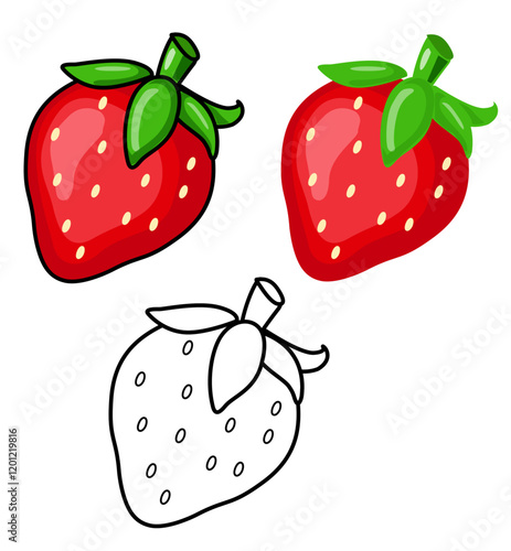 Fruit strawberry has both coloring pictures and line drawings for children to color.