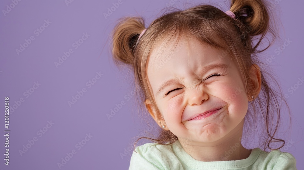 Playful child squinting eyes in gleeful expression Playful child squinting eyes in gleeful expression