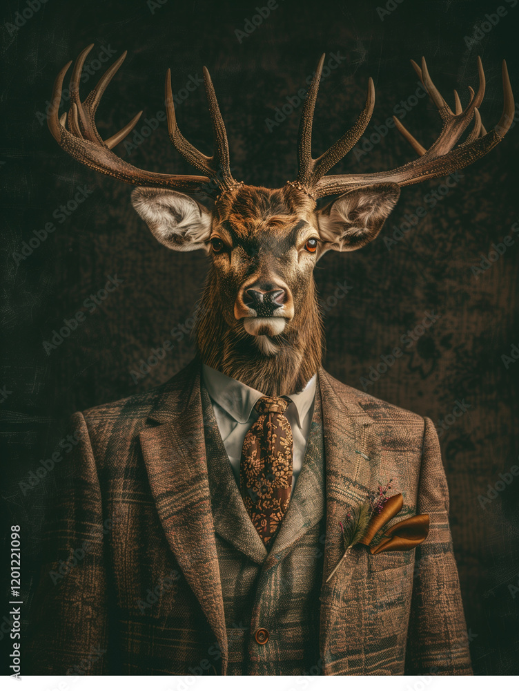custom made wallpaper toronto digitalElegant Deer in a Designer Suit with Floral Accents