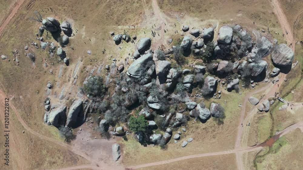 Drone birds eye of the Piedrotas AKA Valle de los Enigmas in Tapalpa, Jalisco, Mexico Drone birds eye of the Piedrotas AKA Valle de los Enigmas in Tapalpa, Jalisco, Mexico
