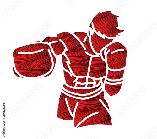 Boxing Sport Kickboxing Muay Thai Boxer Punching Action Cartoon Graphic Vector