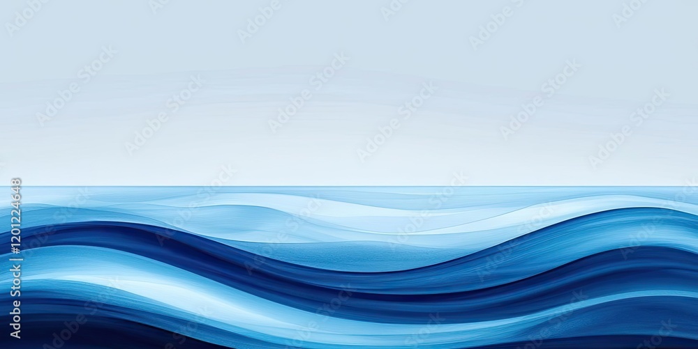 Fototapeta premium Ocean watercolor idea. Serene blue ocean waves creating a tranquil and peaceful seascape environment.