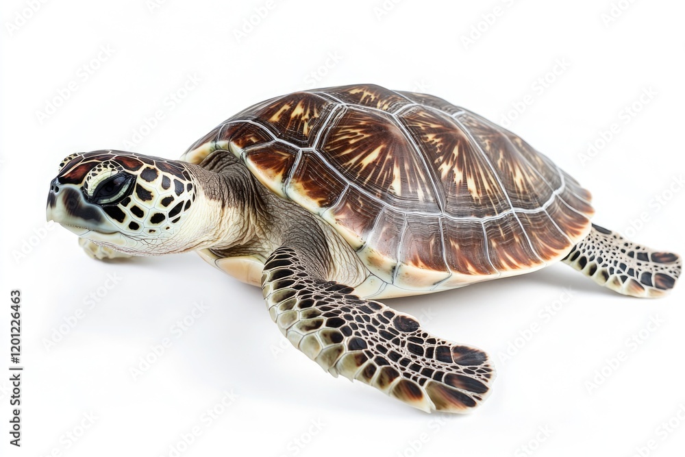 Obraz premium A close-up photo of a turtle on a white surface, perfect for illustrations and designs