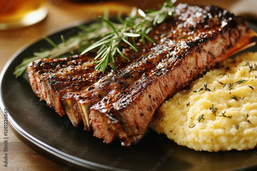 grilled rack of lamb with rosemary garlic crust served with creamy parmesan polenta for a gourmet meal grilled rack of lamb with rosemary garlic crust served with creamy parmesan polenta for a gourmet meal