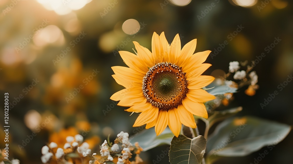 Naklejka premium Golden Sunflower Blooms In Soft Sunlight