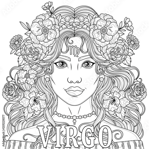 Virgo Woman.Astrological Zodiac Sign.Coloring book antistress for children and adults.