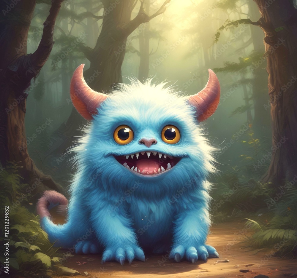 Obraz premium Illustration of fluffy and cute small monster.