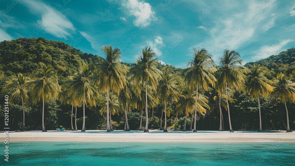 Obraz premium Tropical Paradise: Serene Palm Beach with Crystal-Clear Waters