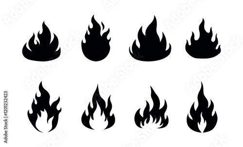 Vector illustration of fiery flames with blazing shapes. Perfect for icons, logos, and design elements symbolizing heat, energy, passion, or danger
