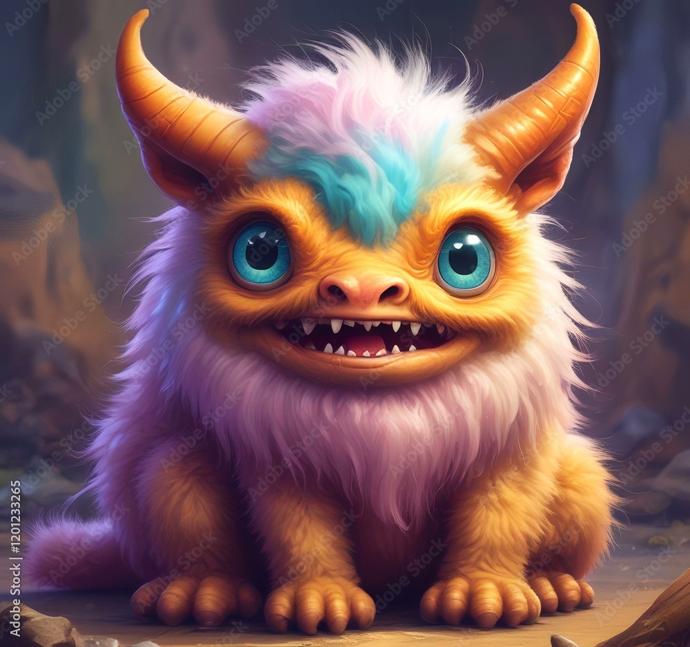 Fototapeta premium Illustration of fluffy and cute small monster.