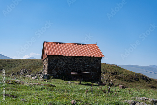 Medieval christian church in the mountains of Georgia