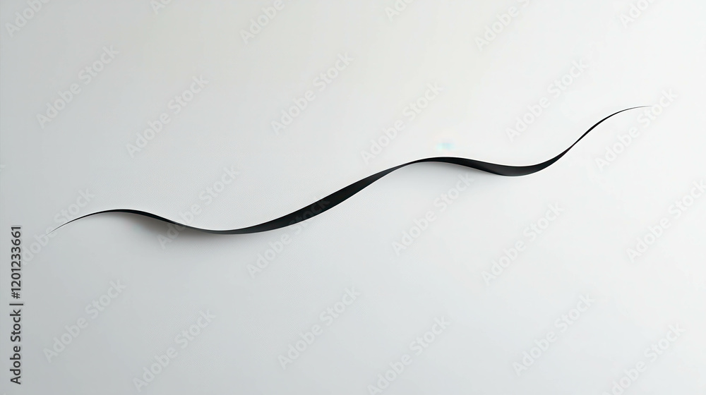 Minimal Abstract Artwork with Single Black Curved Line on Soft White Background