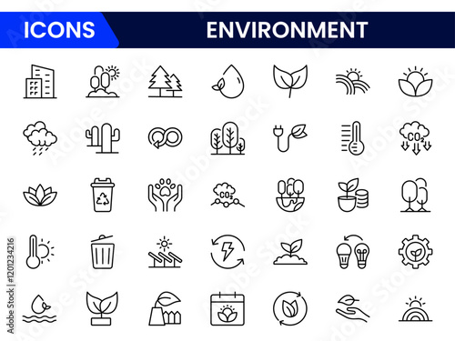 Environment icon set. Containing recycling, plant, nature, eco, earth, green energy, trees, ecology and more collection