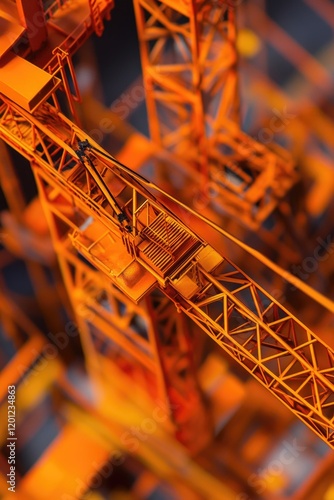 A close-up view of a crane on a busy construction site, ideal for use in images related to industry, engineering or architecture photo