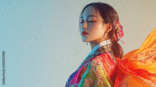 a woman in a colorful kimono