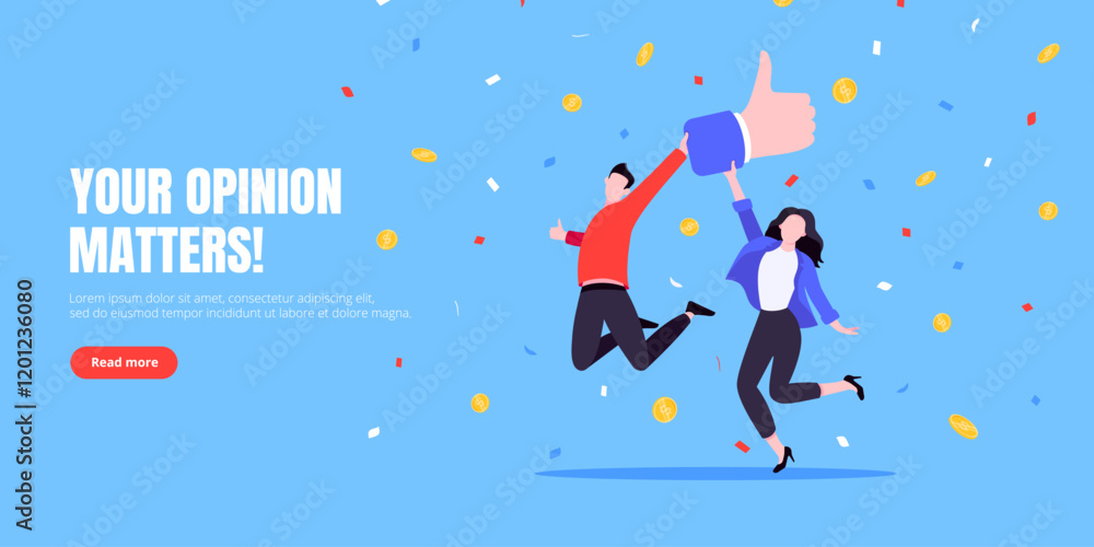Customer feedback, employee or client satisfaction rating review with good symbols - thumb up business concept vector illustration. Positive feedback and evaluation like concept.