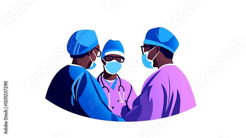 A collaborative team of medical professionals in scrubs discussing patient care photo