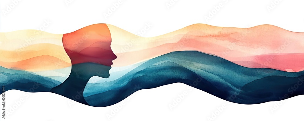 Ocean watercolor idea. Abstract depiction of reflection and contemplation in vibrant colors. Ocean watercolor idea. Abstract depiction of reflection and contemplation in vibrant colors.