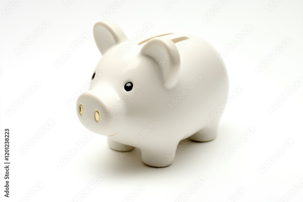 A white piggy bank sitting on a table, perfect for financial or savings themed images A white piggy bank sitting on a table, perfect for financial or savings themed images