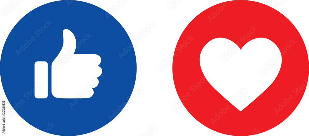 Social media icons: Like or Thumb up and Heart - Vector Illustration - v1
