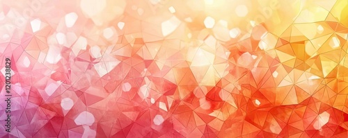 Polygon watercolor concept. Vibrant abstract geometric background with warm colors and light effects.