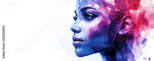 Polygon watercolor concept. Abstract portrait showcasing vibrant colors and modern artistic expression.