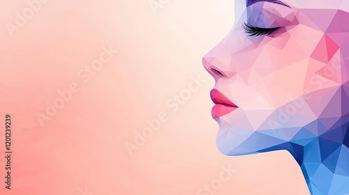 Polygon watercolor concept. A geometric portrait showcasing beauty through colorful polygonal art.