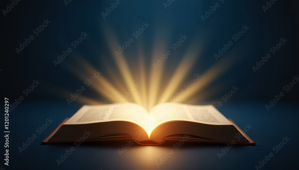 World Book Day Background Copy space Open glowing book with rays of light World Book Day Background Copy space Open glowing book with rays of light