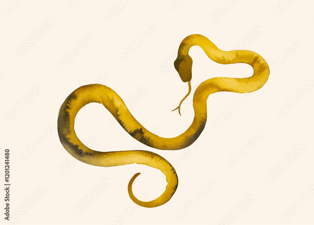 Obraz premium watercolor Golden Snake Pattern, 2025 Year of the Snake Decoration, 12 Zodiac Signs of the Snake, Chinese Year of the Snake, New Year, Lunar New Year