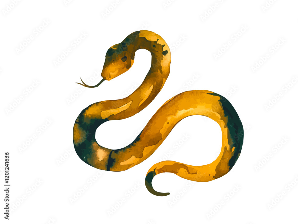 watercolor Golden Snake Pattern, 2025 Year of the Snake Decoration, 12 Zodiac Signs of the Snake, Chinese Year of the Snake, New Year, Lunar New Year watercolor Golden Snake Pattern, 2025 Year of the Snake Decoration, 12 Zodiac Signs of the Snake, Chinese Year of the Snake, New Year, Lunar New Year
