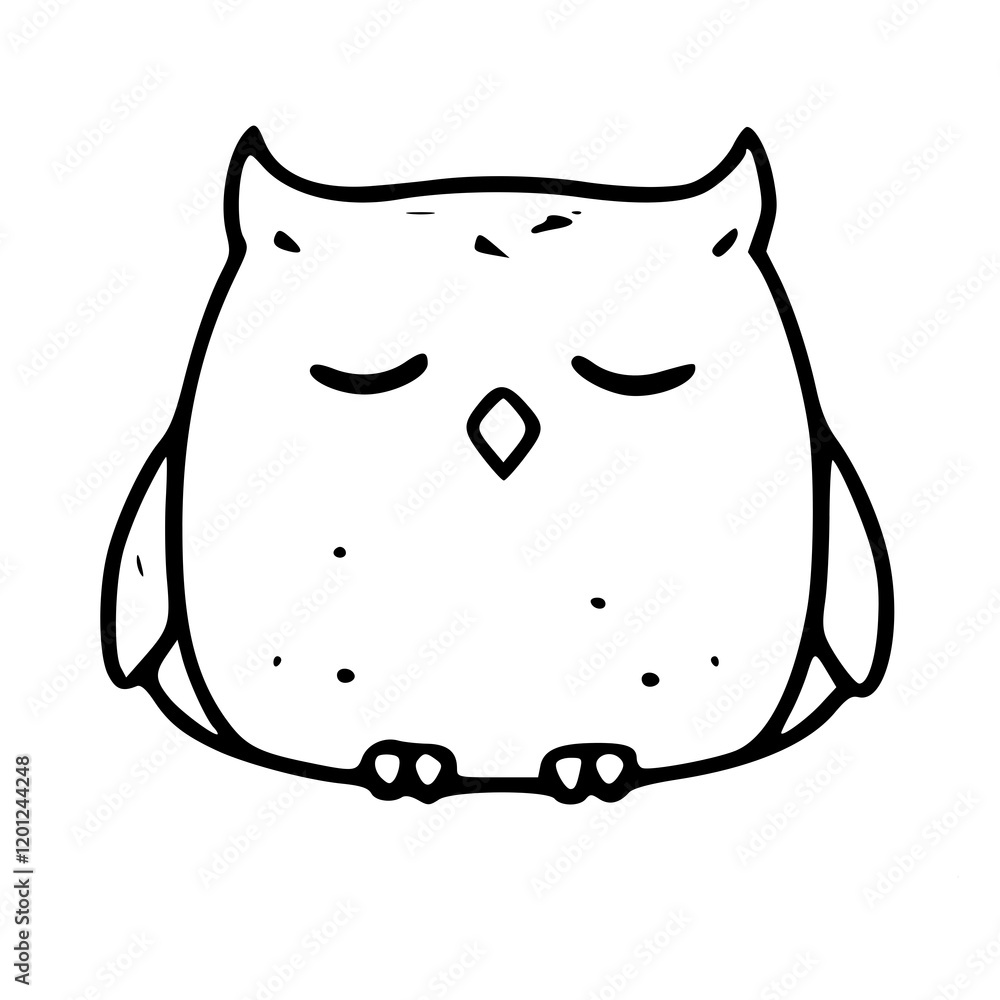 Cartoon of Owl, Black & White Cartoon of Owl, Black & White