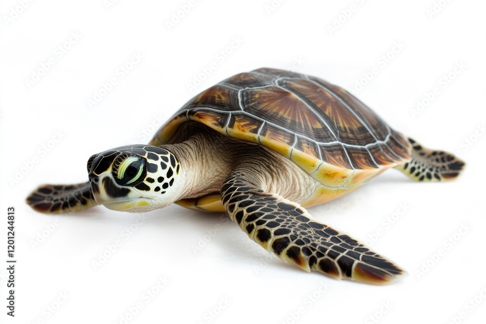 Fototapeta premium A turtle relaxing on a white surface