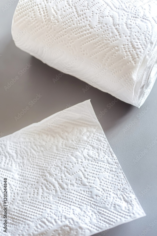Fototapeta premium Two rolls of toilet paper placed on a table, ready for use