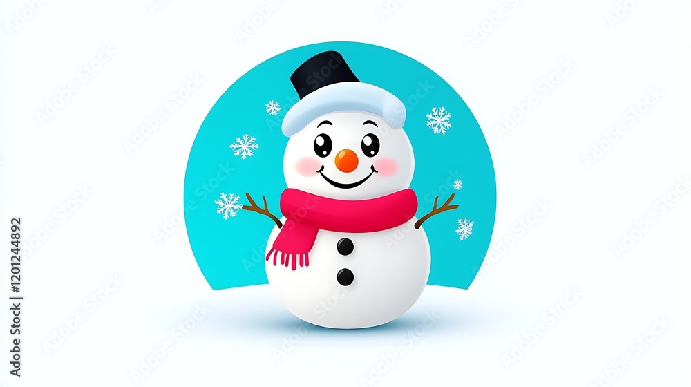 Cute cartoon snowman in winter wonderland setting Cute cartoon snowman in winter wonderland setting