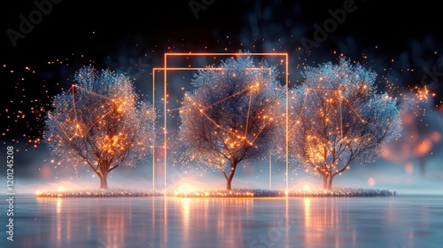 Luminous Digital Treescapes: A Mystical Night Scene photo