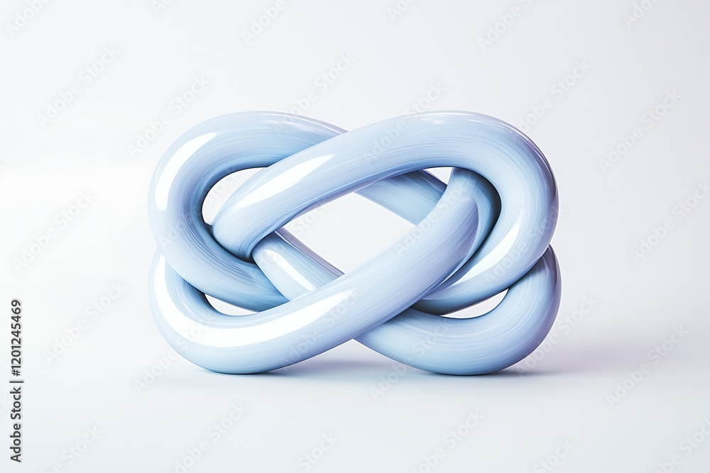 Fototapeta premium A smooth, blue infinity knot sculpture, symbolizing unity and continuity, set against a minimalist white background.