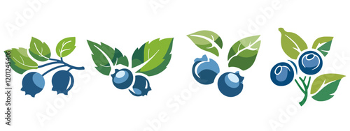 Set of berry blueberry in doodle style, vector illustration. Editable Vector