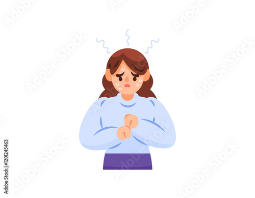 illustration of a woman who looks very anxious and panic. suffering from excessive anxiety disorder. mental and health problems. expression and gesture. flat style character design. elements