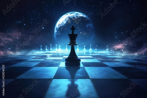 Cosmic Chess: A King's Strategic Gambit Under a Celestial Sphere photo