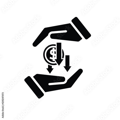 coin icon. money weakens or falls in hand. money management vector, business and finance icon, showing continuous movement. Solid design style