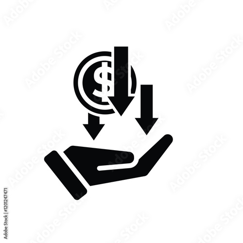 coin icon. money weakens or falls in hand. money management vector, business and finance icon, showing continuous movement. Solid design style